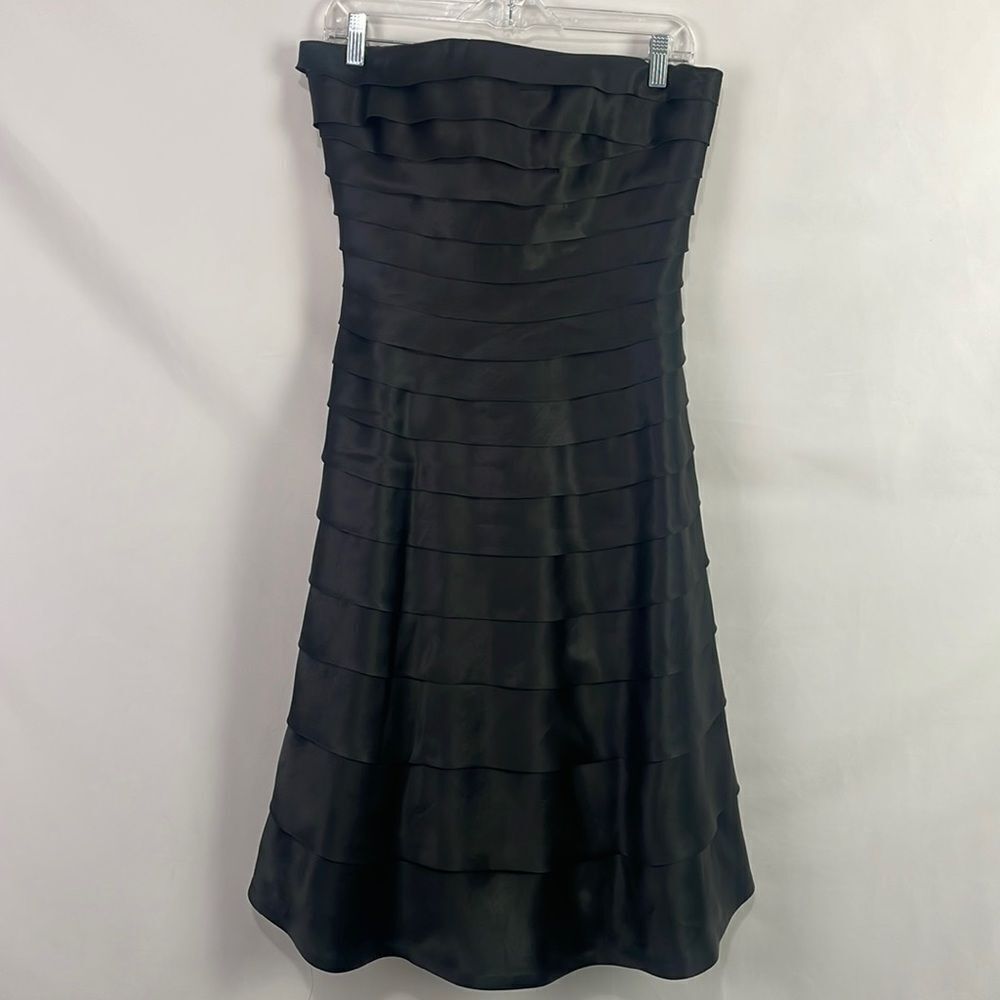 Carmen Marc Valvo Black Pleated Strapless A-Line Dress